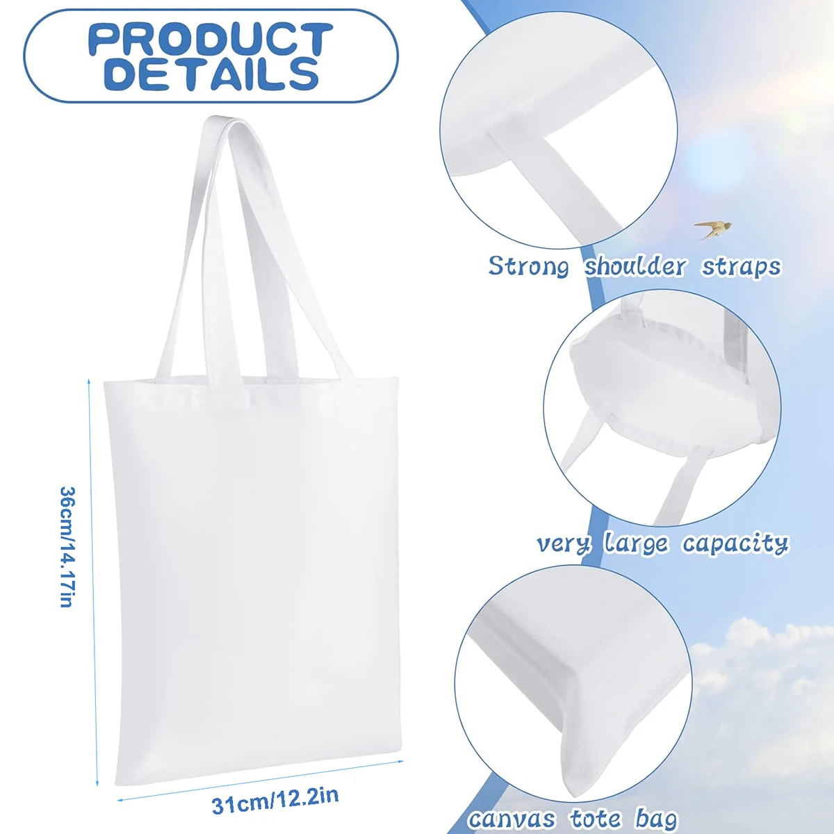6 adet Beyaz Kanvas Bez Çantal - Tote Bag Sublimation incelemesi ve fiyatı